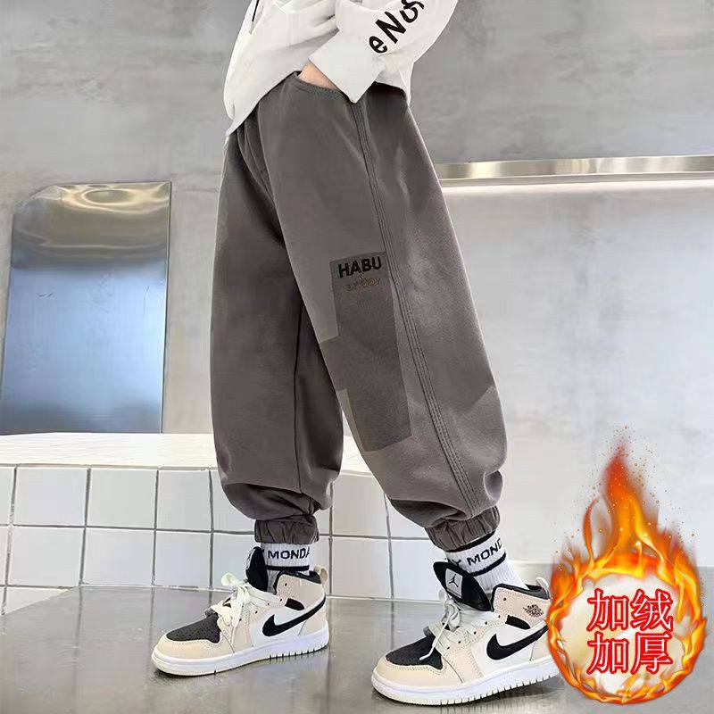 男童加绒裤子2026新款儿童秋冬装运动卫裤男孩韩版一体绒休闲裤潮