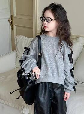 女童秋装卫衣2026新款蝴蝶结儿童韩版长袖女孩中大童休闲上衣童装