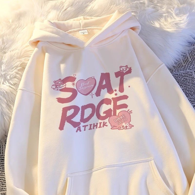 春秋时尚洋气连帽可爱字母印花潮流上衣卫衣衫女童中大童新款绒衫