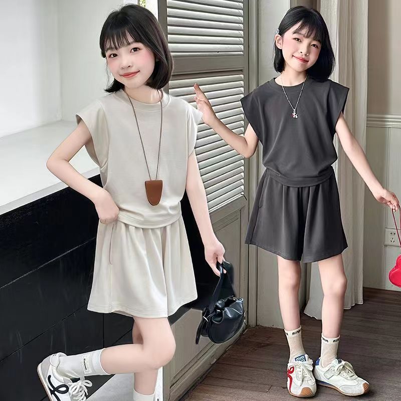 女童运动短裤套装夏季2025新款女孩中大童洋气夏装短袖休闲两件套