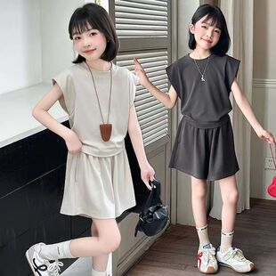 女童运动短裤套装夏季2026新款女孩中大童洋气夏装短袖休闲两件套