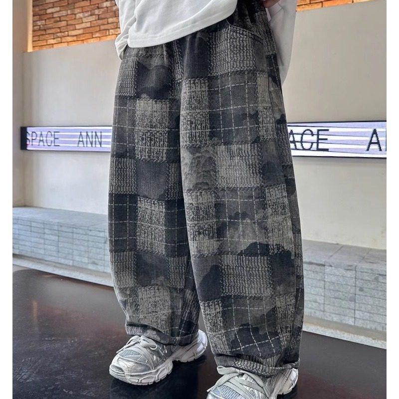 男童格子裤春秋款2026新款儿童春秋装运动休闲裤男孩中大童直筒裤