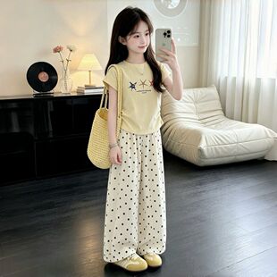 女童韩系套装2026新款夏季卡通洋气短袖波点T恤童装休闲两件套潮