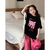女童短袖 洋气印花纯棉上衣潮 卡通中大童宽松休闲夏季 T恤夏装 新款
