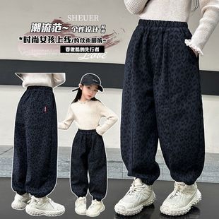 2025秋冬季新款女宝加绒豹纹洋气灯笼裤女童裤子加厚长裤外穿保暖