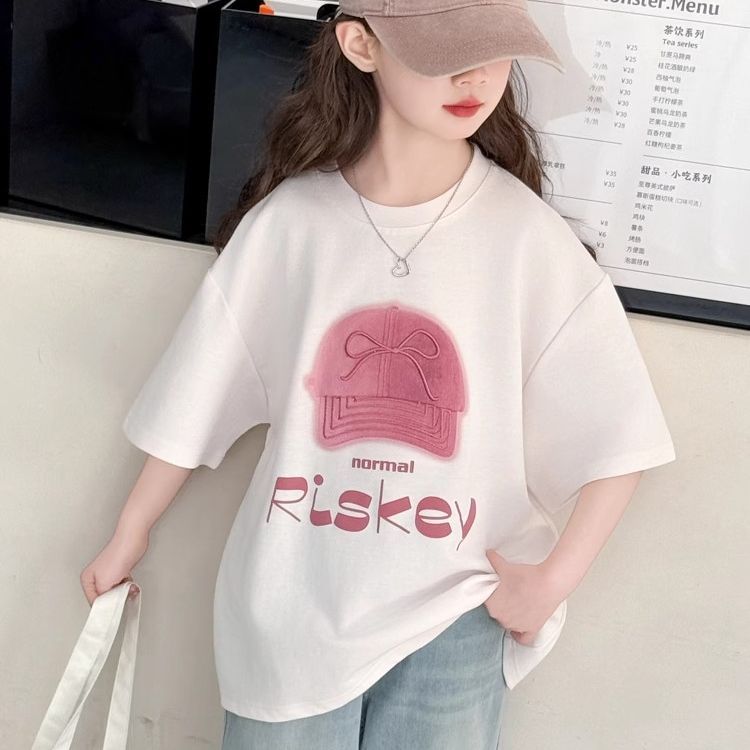 女童夏装纯棉短袖2025新款夏季中大童洋气潮流印花上衣半袖休闲