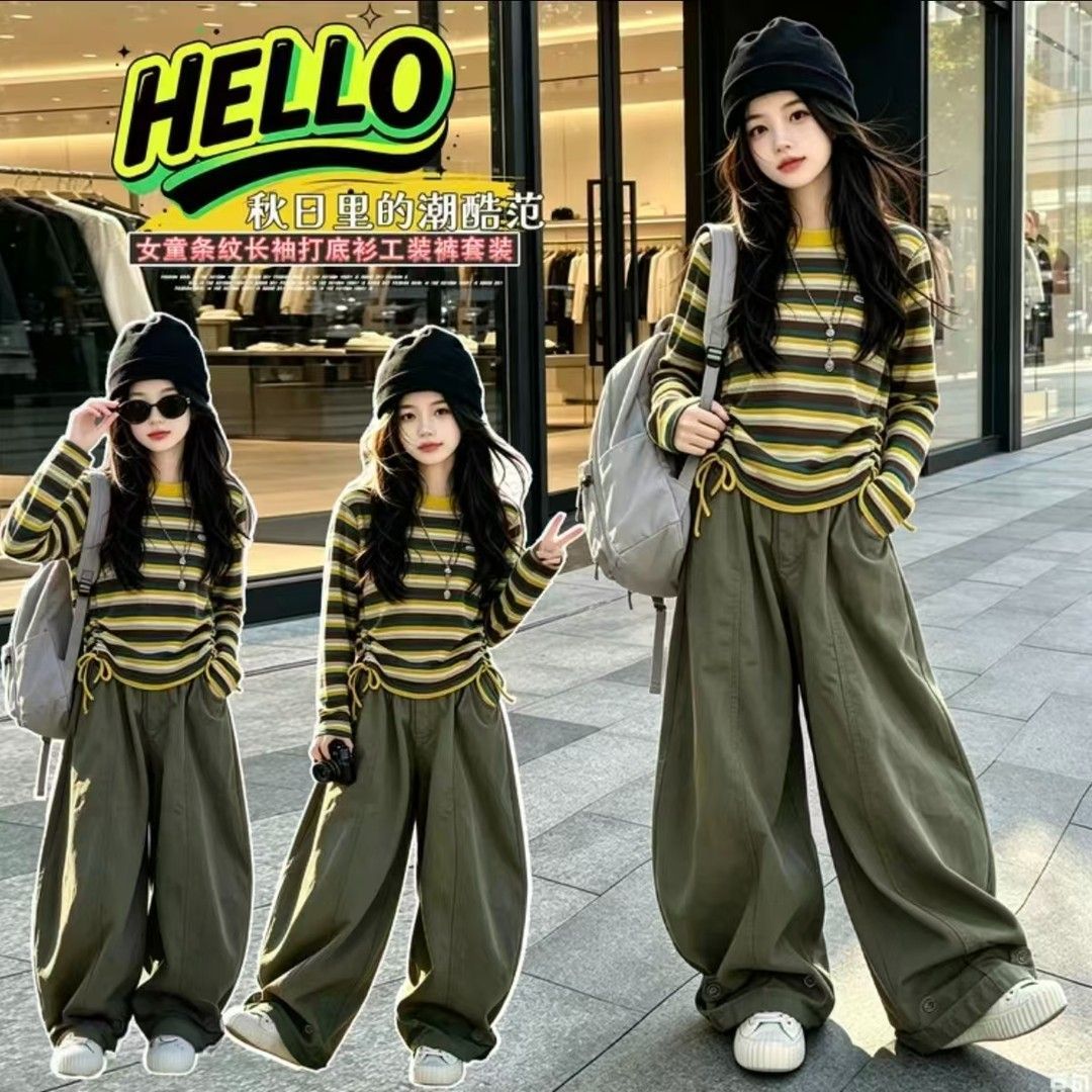 2026春秋女童韩版条纹休闲套装