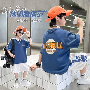 童装男童夏季运动套装儿童洋气时髦短袖短裤两件套2025大童夏装潮