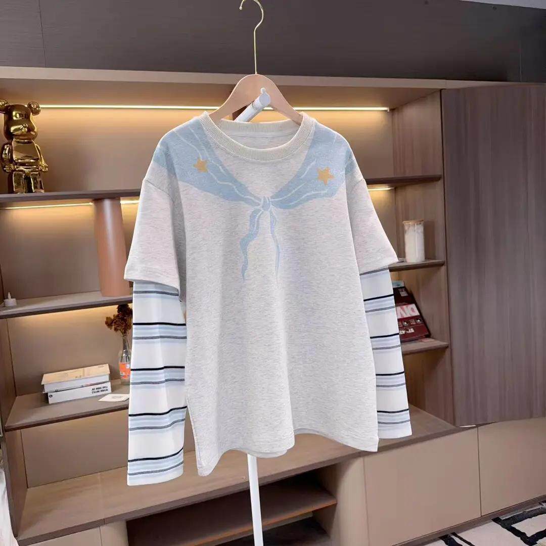 女童春装T恤2026新款女孩春秋卫衣韩版中大儿童假两件春季打底衫