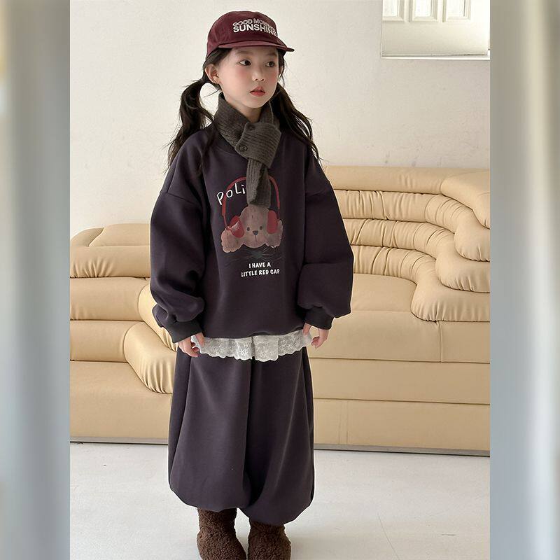 女童秋冬套装2026新款洋气儿童卡通加绒卫衣中大童休闲卫裤两件套