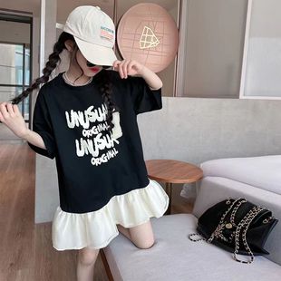 女童夏季连衣裙2025新款夏装新款中大童儿童韩版短袖假两件裙子潮