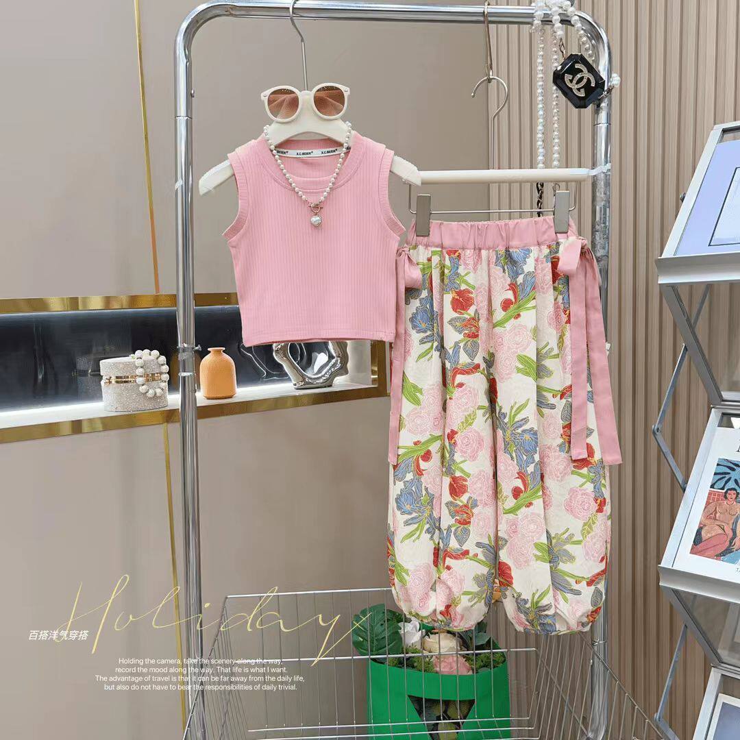 童装女童背心套装2026夏季新款韩版潮洋气无袖背心碎花裤子两件套