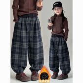 子冬季 2025新款 儿童洋气格子裤 女童加绒裤 子女孩秋冬加厚保暖裤 子