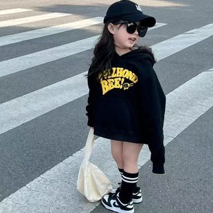 女童连帽加绒卫衣秋冬新款字母上衣酷帅中大童学生洋气春秋长袖潮