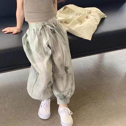 女童裤子夏季薄款2026新款儿童夏天防蚊裤女宝休闲宽松中国风长裤