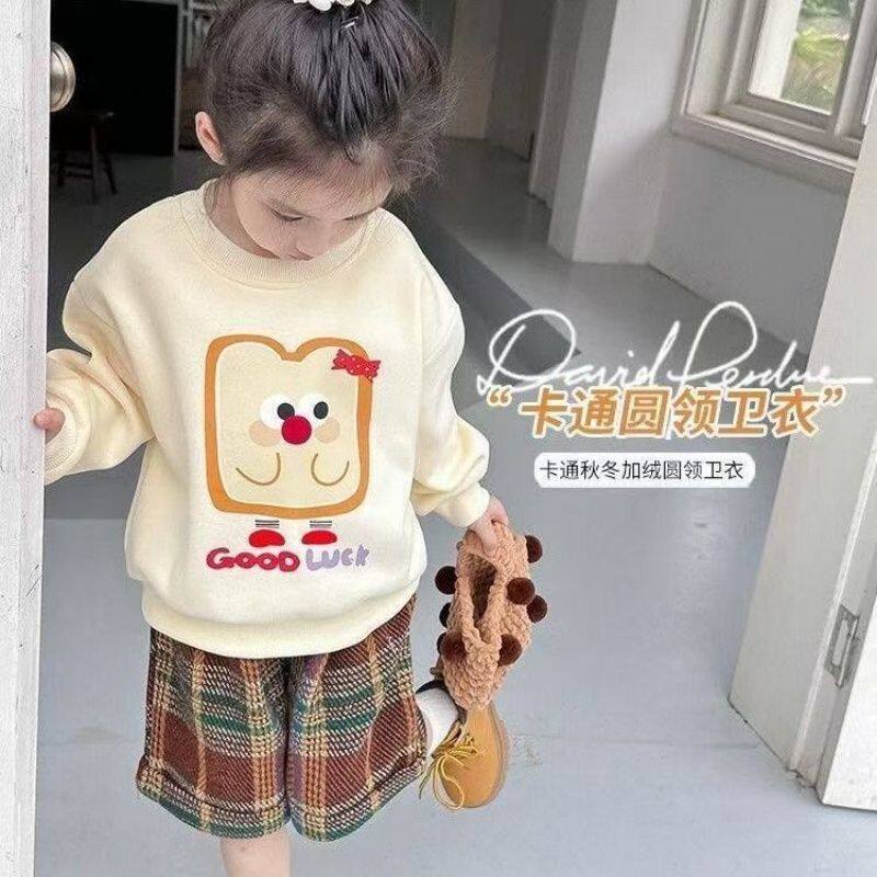 韩版百搭秋冬女童加绒加厚卫衣新款中大童洋气可爱卡通春秋上衣潮