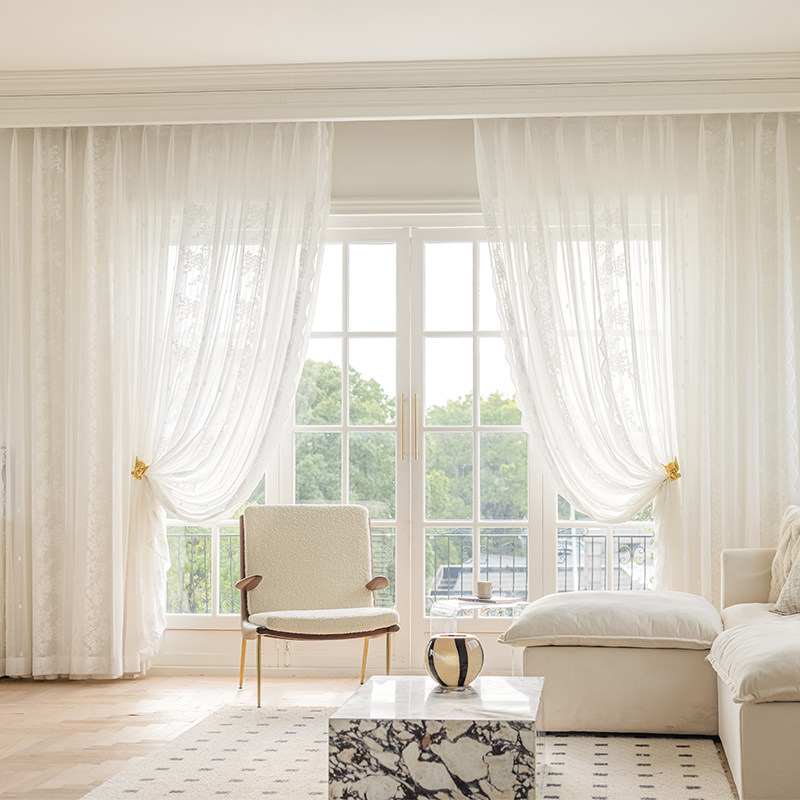 侧边波浪网纱纱帘透光不透人窗帘幻影白纱客白色窗纱阳台飘窗纱幔