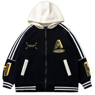 儿童装男童外套春秋款棒球服2026新款洋气中大童加厚男孩连帽秋冬