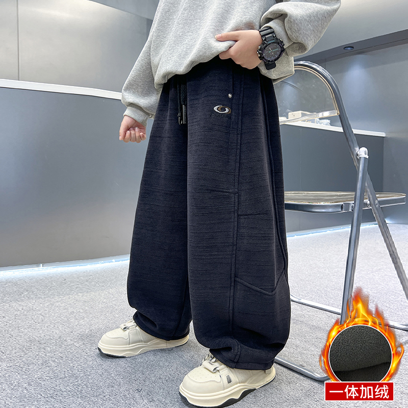 男童灯芯绒裤子秋冬款2025新款中大童加厚棉裤男孩儿童保暖加绒裤