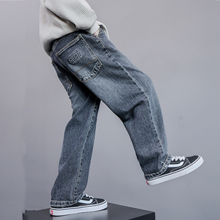 男童裤子春秋款2026新款中大童加绒牛仔长裤帅气儿童宽松冬直筒裤