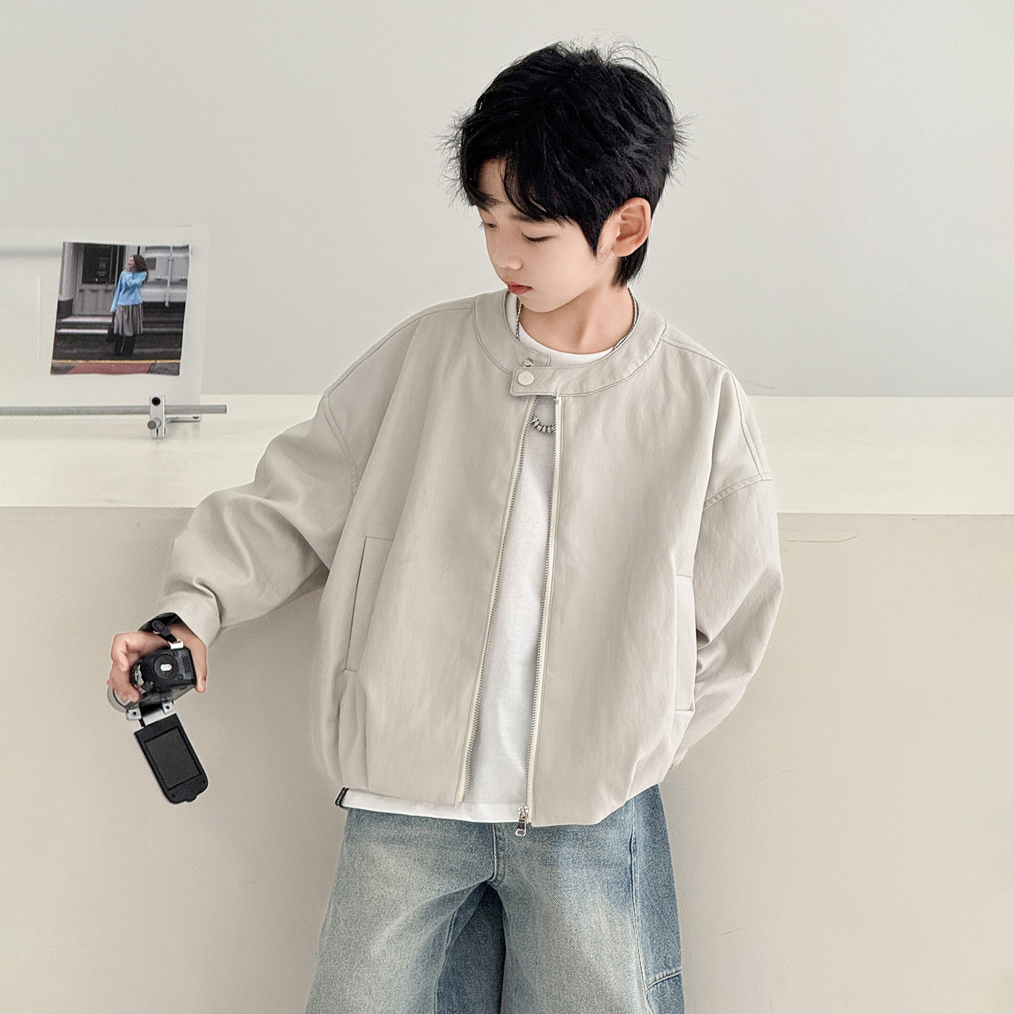 男童外套皮衣春秋款2026新款洋气中大童帅气男孩春季夹克机车服潮