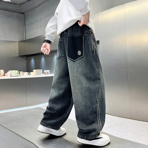 男童时髦洋气酷帅胖孩弯刀牛仔裤