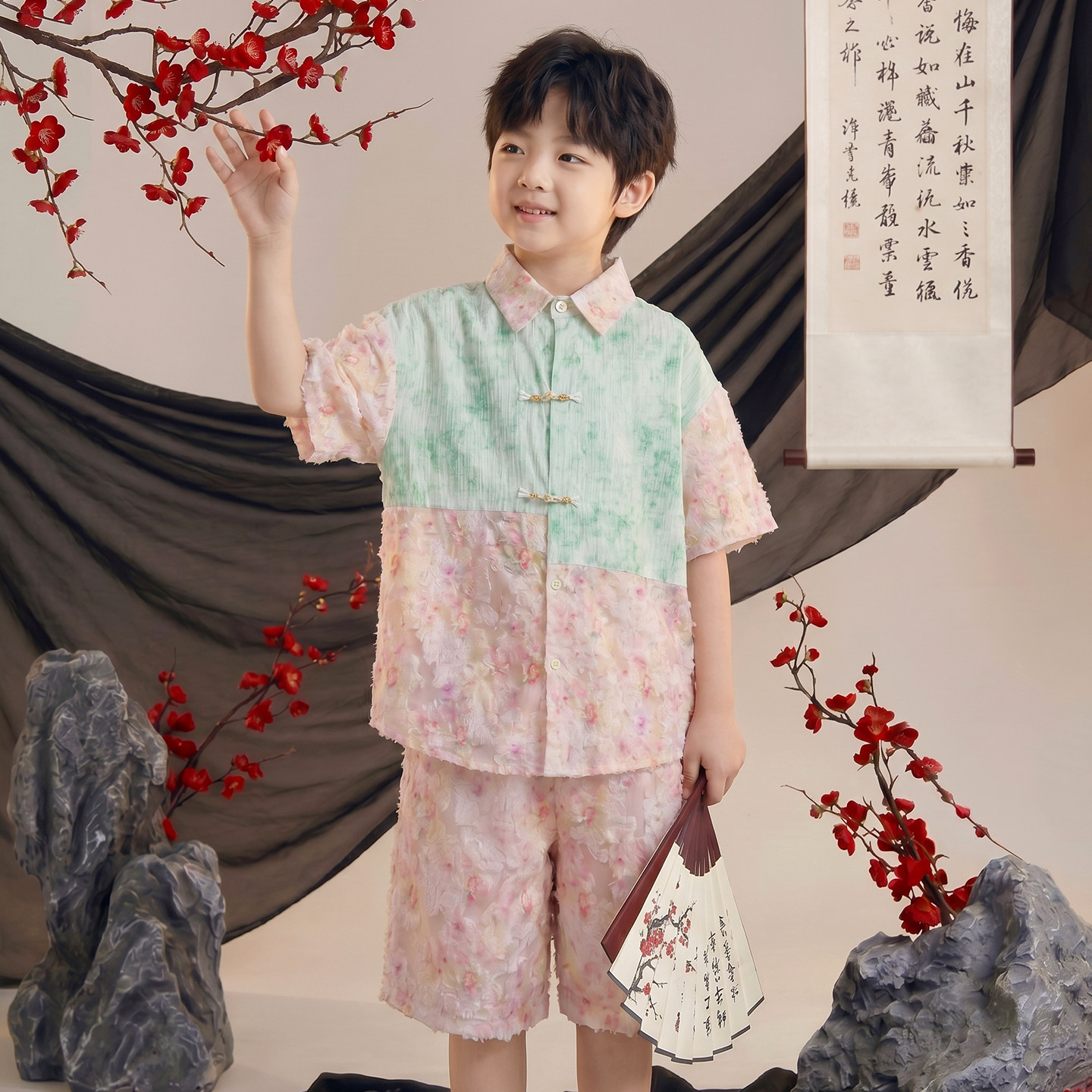 男童夏季薄款提花汉服短袖新款图片