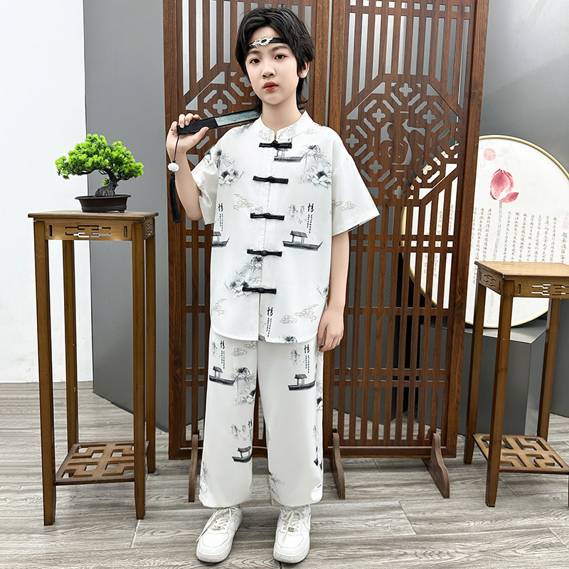 男童夏季薄款短袖国风汉服套装图片