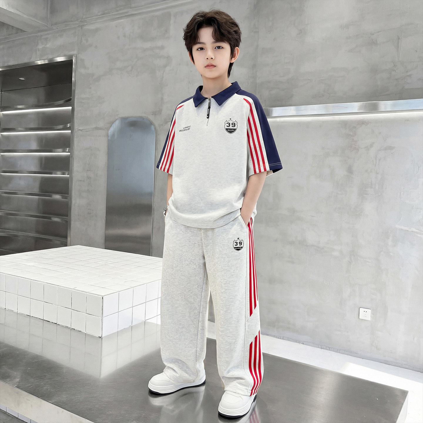 男童夏装套装2026新款中大童夏季Polo衫短袖长裤薄款运动两件套潮