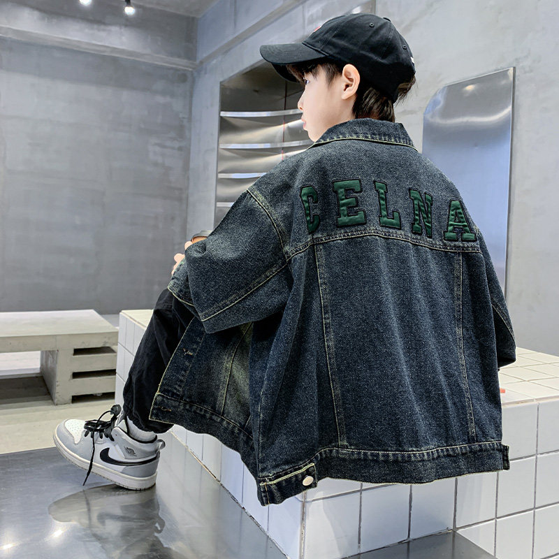 男童牛仔外套2025新款中大童炸街翻领夹克春秋款儿童秋装酷帅衣服,童装/婴儿装/亲子装,儿童牛仔外套,淘宝优惠券,粉丝福利购,淘宝优惠卷