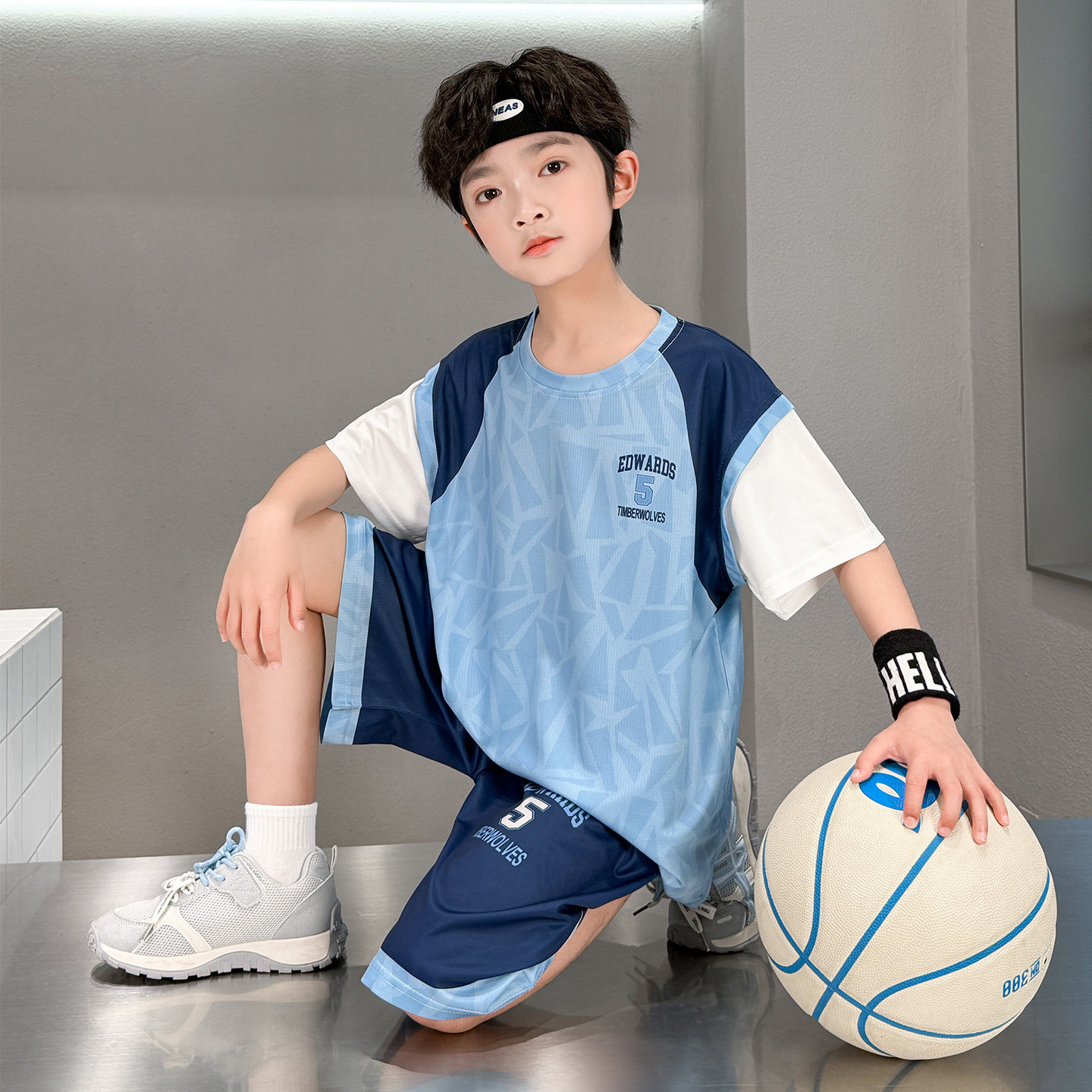男童夏季短袖套装2026新款薄款速干篮球服中大儿童夏装男孩运动衣