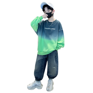 儿童装男童卫衣春秋款2025新款中大童秋装打底衫帅气渐变男孩上衣