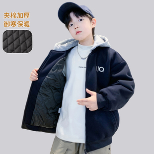 男童夹棉外套2025新款中大童连帽加厚棒球服保暖儿童秋冬装棉衣服