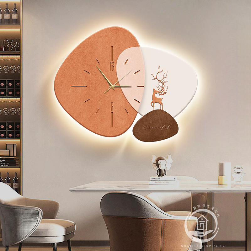 现代简约餐厅装饰画带时钟2022年新款客厅饭桌创意时尚墙面灯壁画图片