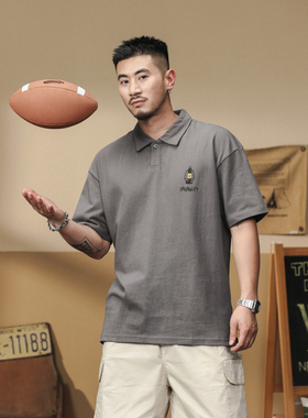 美式重磅短袖T恤男宽松潮牌夏季2025年新款POLO衫男灰色半袖体恤