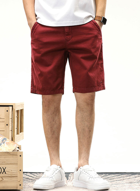 夏季薄款本命红色休闲短裤男潮牌宽松直筒工装休闲五分裤纯棉马裤