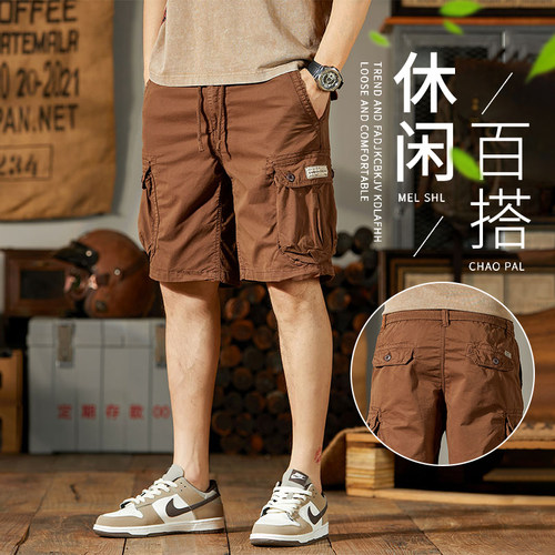 美式纯棉工装短裤男夏季痞帅户外