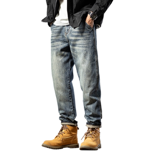 美式猫须水洗牛仔裤男2025新款秋冬硬汉休闲长裤潮牌宽松锥形裤子
