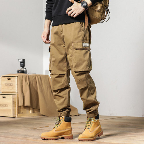 高端土黄色加绒工装裤男春秋