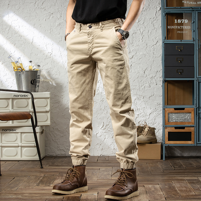 阿美咔叽工装裤男潮牌修身束脚