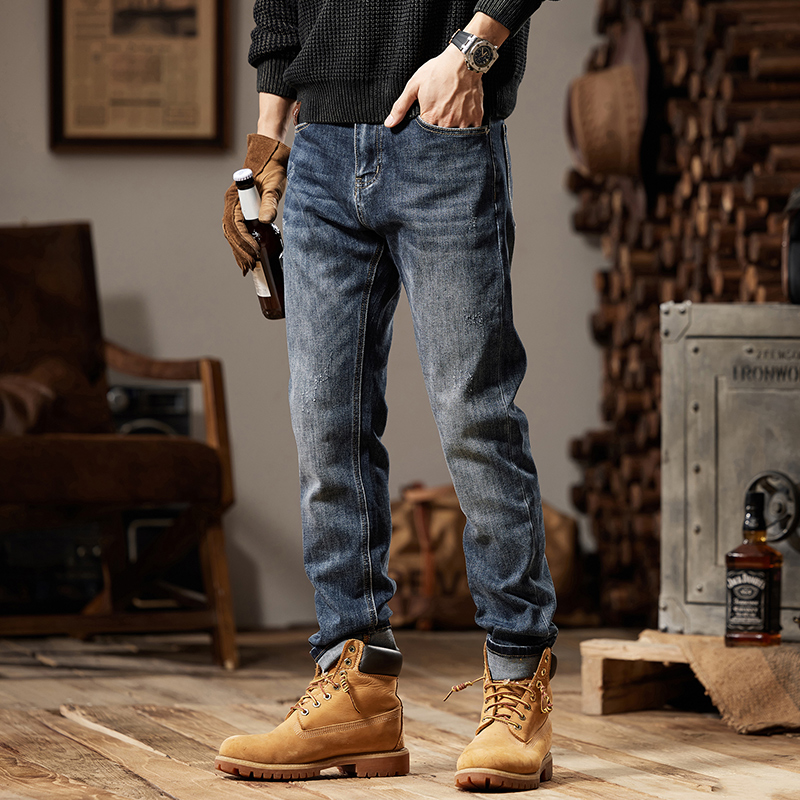 潮牌弹力加绒牛仔裤男士2025