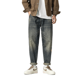 美式硬汉牛仔裤男士宽松直筒高街泥黄色裤子2025复古阿美咔叽长裤