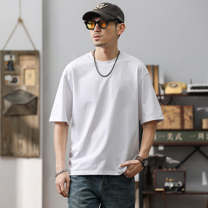 纯棉260g重磅纯色圆领短袖t恤男