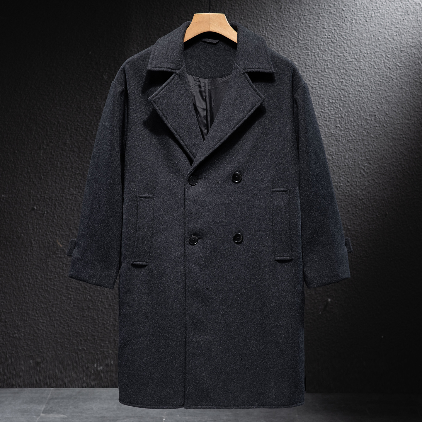 秋冬男士深灰色羊毛双排扣大衣男