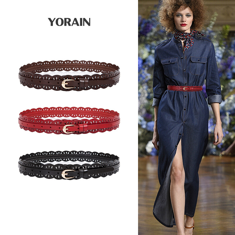 时尚波浪边头层牛皮腰带女高级感