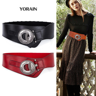 真皮宽腰带女大衣风衣腰封装饰配裙子连衣裙皮带红色黑色毛衣配饰