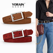 麂皮绒牛皮腰带女款 高级感针扣 带2026新款 真皮皮带配牛仔裤 休闲裤