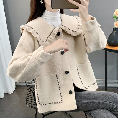 娃娃领毛呢外套女减龄上衣潮