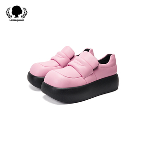 littlegood甜美风乐福休闲鞋女2023新款设计感舒适粉色厚底面包鞋