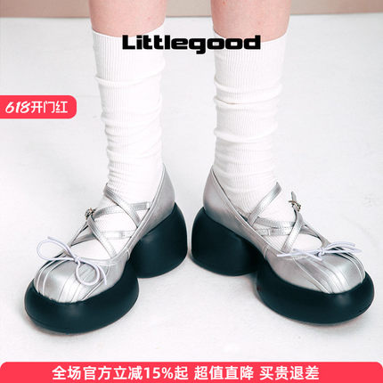 【7cm增高】littlegood甜美厚底玛丽珍鞋女新款百搭蝴蝶结皮鞋